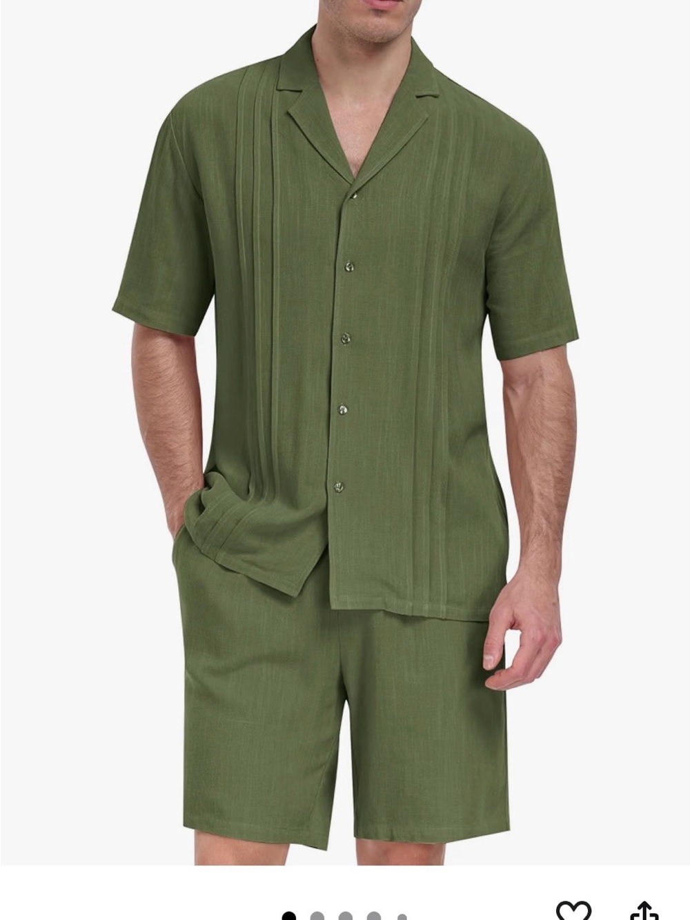 NWT in pkg Men's XL linen blend Olive Short-Sleeve Casual Shirt / shorts set